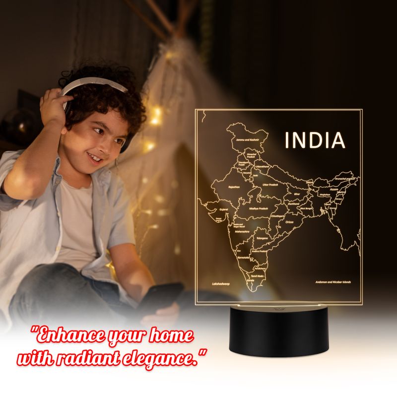 India Map Design Night Lamp with Warm White Light
